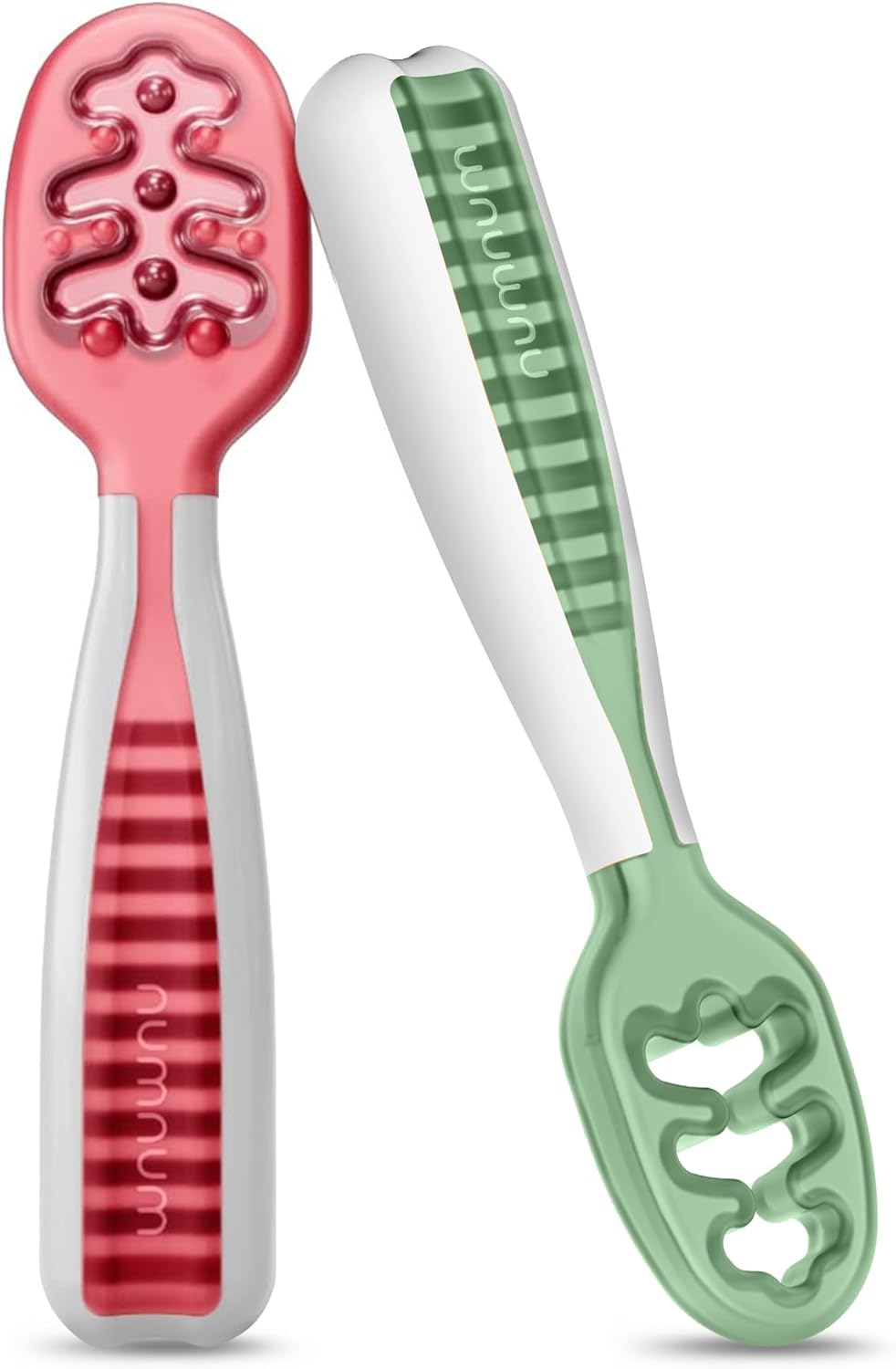 Baby Spoons Set - First Stage Self-Feeding GOOtensils for 6+ Months (2 Pack Blue/Orange)