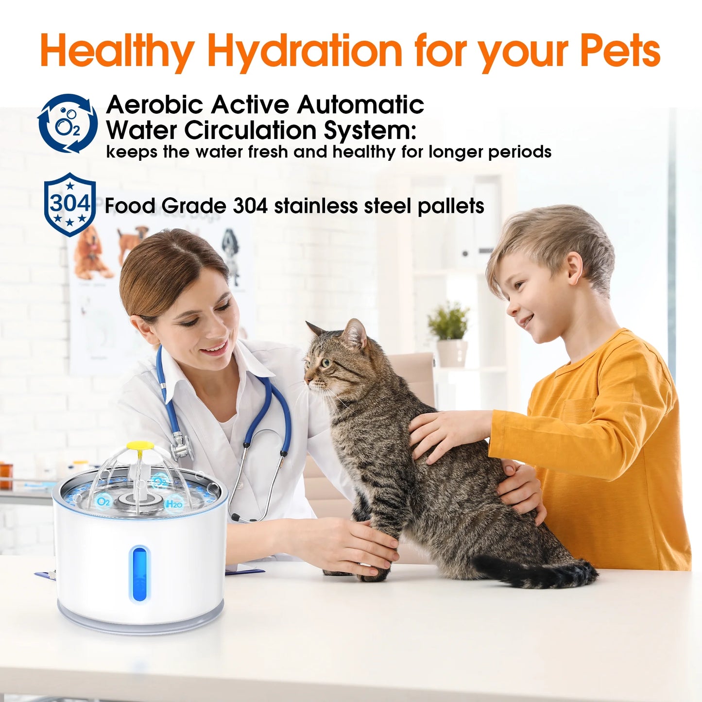 Pet Fountain - Automatic Cat Water Fountain for Cats and Dogs, 80oz/2.4L Capacity