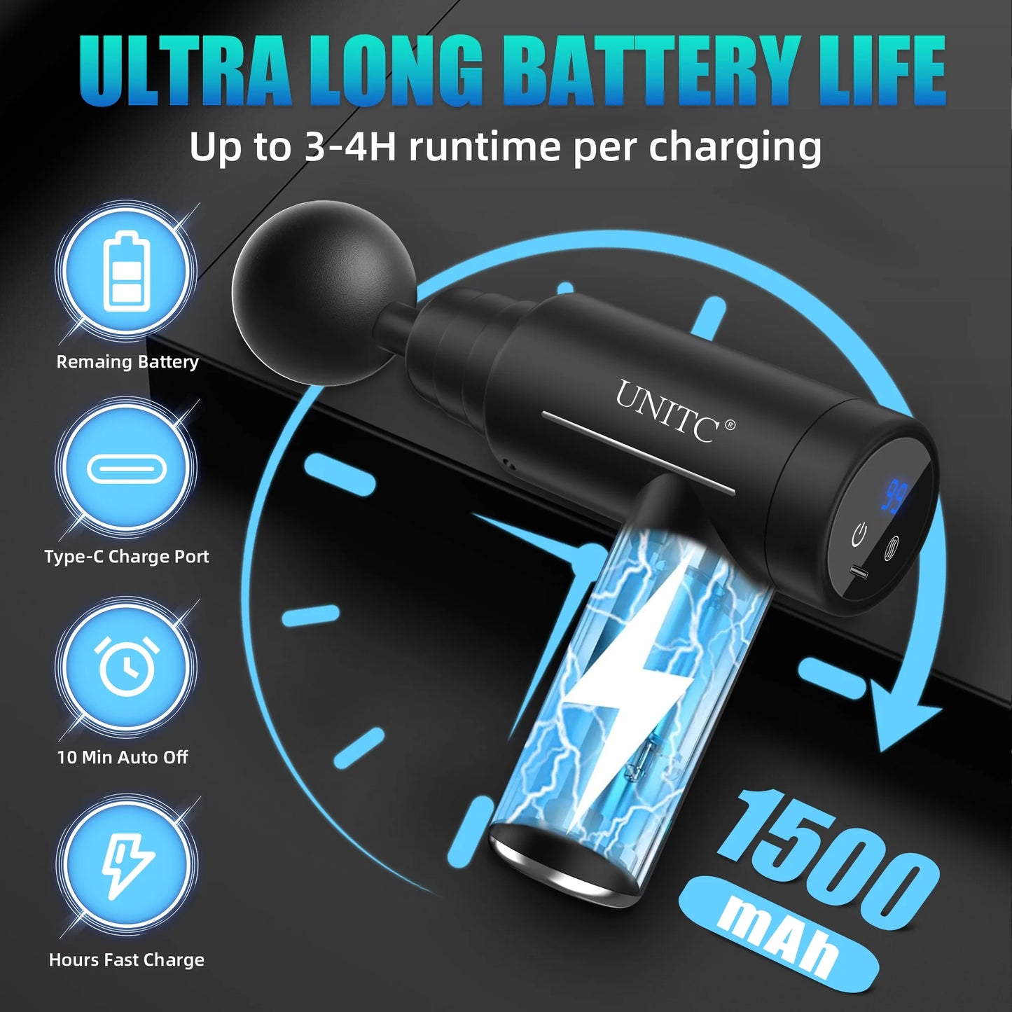 Unitc Mini Massage Gun with Heat & Cold - Deep Tissue Massager with 6 Heads