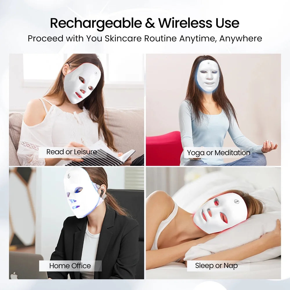 RUTAWZ LED Face Mask - 7 Color Light Therapy for Anti-Aging, Acne & Wrinkles