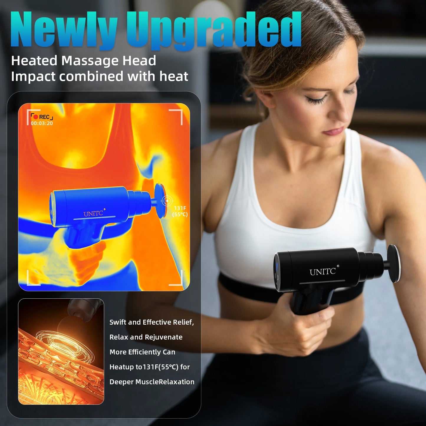 Unitc Mini Massage Gun with Heat & Cold - Deep Tissue Massager with 6 Heads