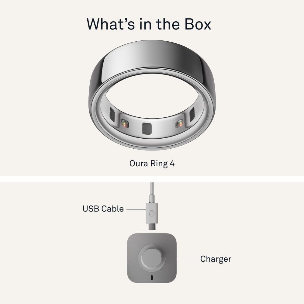Oura Ring 4 - Silver - Size 8 - Smart Ring for Sleep, Fitness & Health Tracking