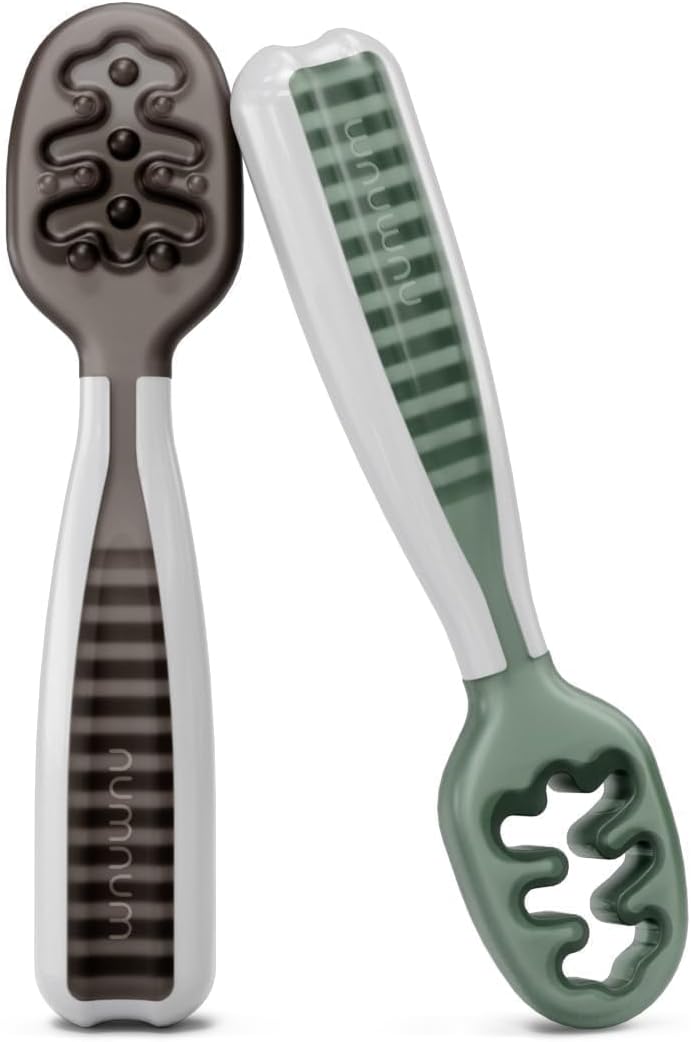 Baby Spoons Set - First Stage Self-Feeding GOOtensils for 6+ Months (2 Pack Blue/Orange)