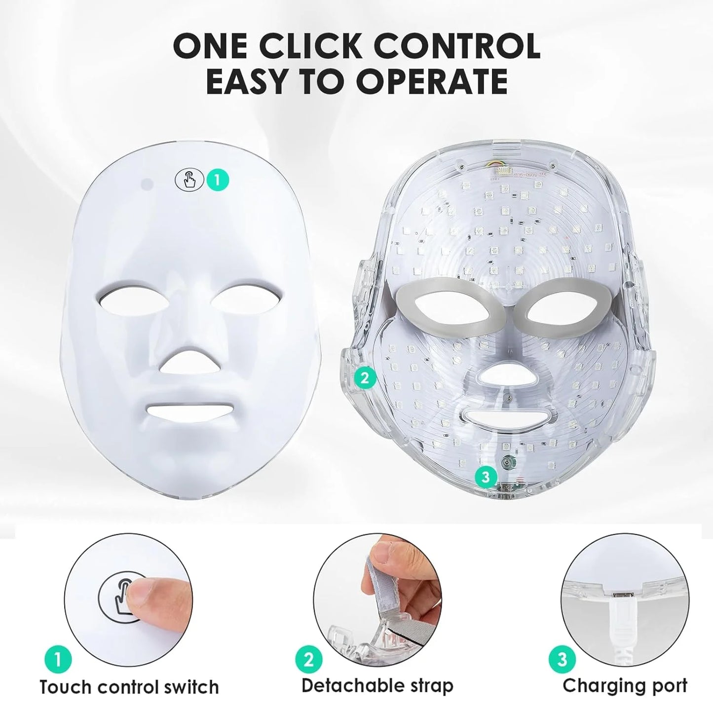 RUTAWZ LED Face Mask - 7 Color Light Therapy for Anti-Aging, Acne & Wrinkles