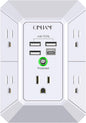 Outlet Extender with 4 USB Charging Ports (4.8A Total) - 3-Sided 1680J Power Strip Multi Plug Adapter for Home Travel Office