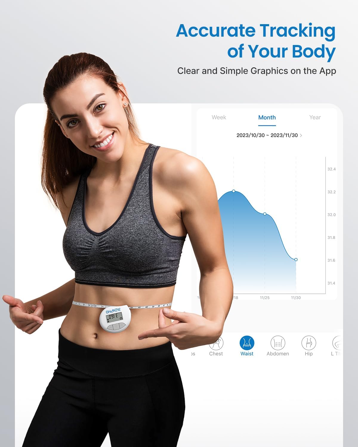 Smart Body Measuring Tape - Bluetooth Fitness Tracker for Weight Loss & Muscle Gain