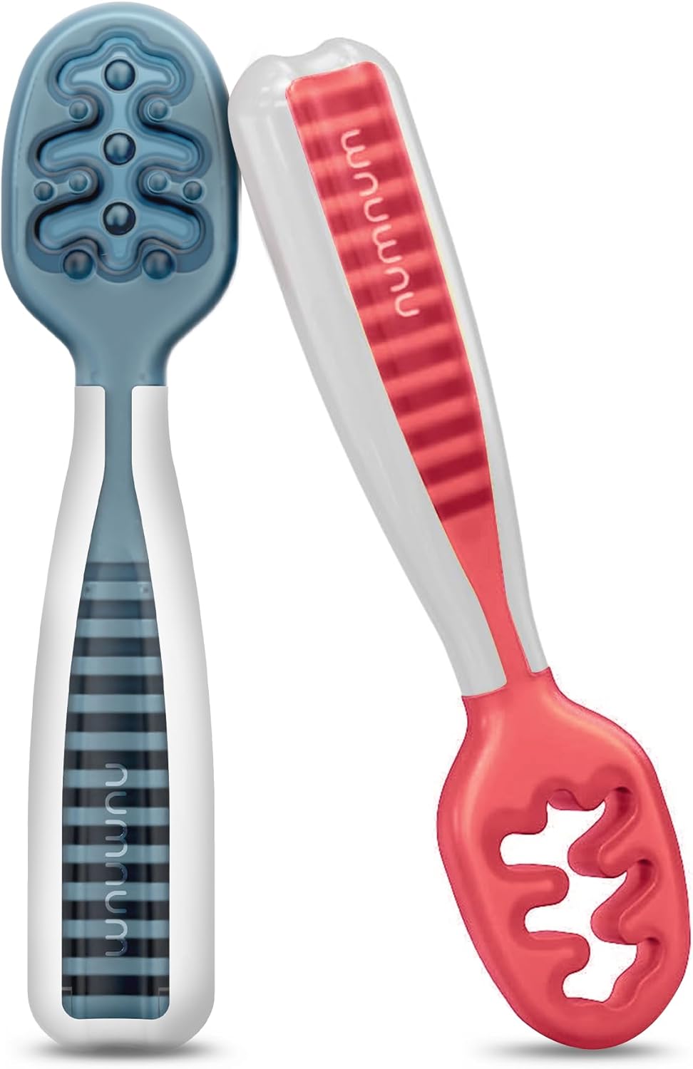 Baby Spoons Set - First Stage Self-Feeding GOOtensils for 6+ Months (2 Pack Blue/Orange)