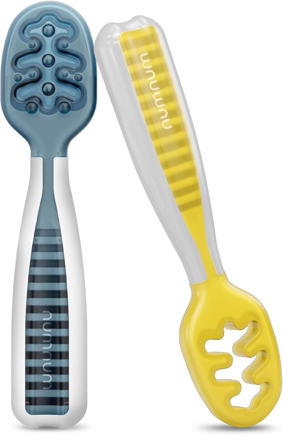 Baby Spoons Set - First Stage Self-Feeding GOOtensils for 6+ Months (2 Pack Blue/Orange)