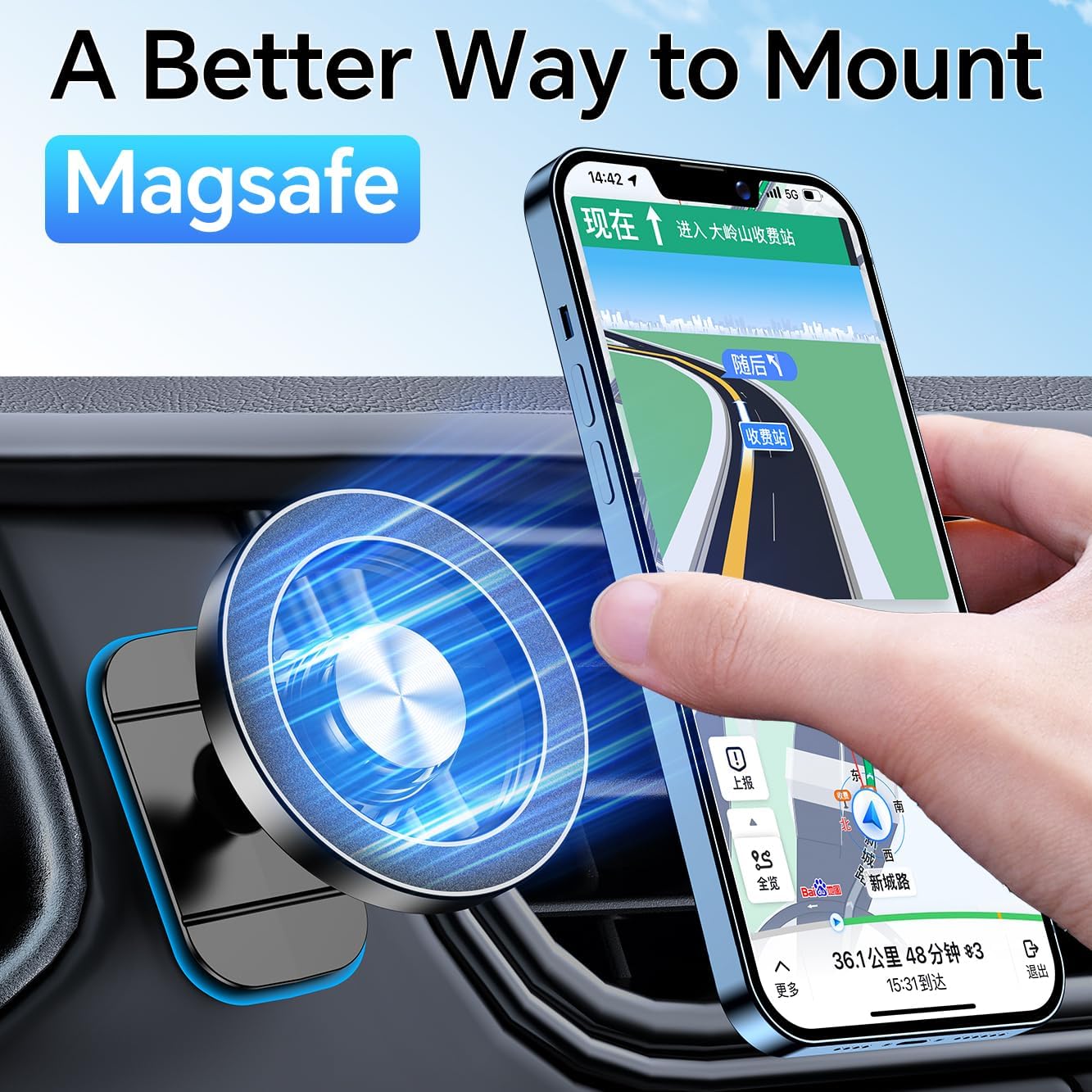 MagSafe Car Mount with 20 Strong Magnets - 360° Magnetic Phone Holder for iPhone