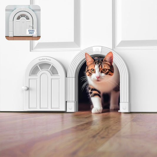 Meow Manor Cat Door for Interior Doors - No-Flap Design for Cats Up to 20 lbs