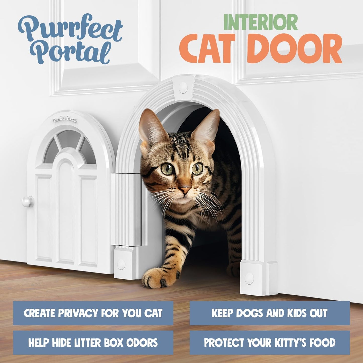 Meow Manor Cat Door for Interior Doors - No-Flap Design for Cats Up to 20 lbs