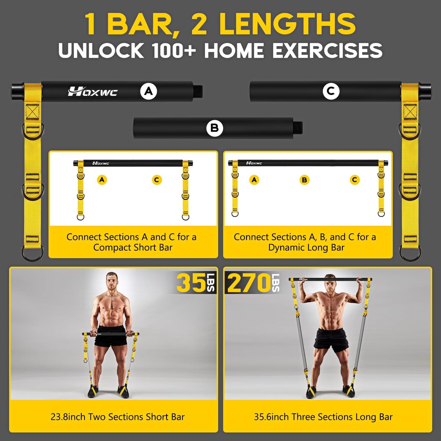 Pilates Equipment - Portable Pilates Bar Kit with Resistance Bands for Full Body Workout