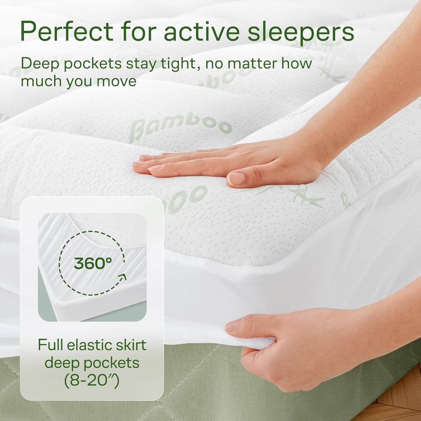 Ultra Soft Queen Size Mattress Topper - Viscose Made from Bamboo Pillow Top for Back Pain Relief & Cooling