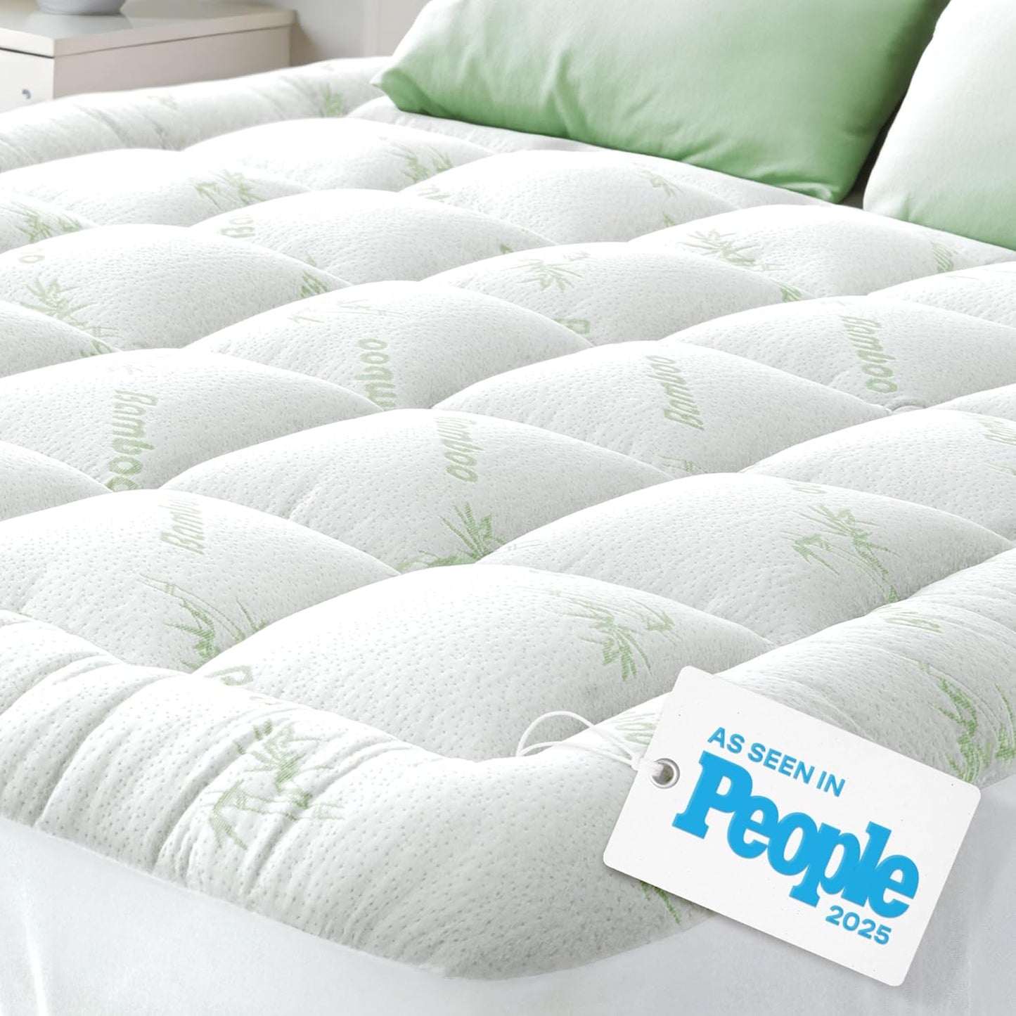 Ultra Soft Queen Size Mattress Topper - Viscose Made from Bamboo Pillow Top for Back Pain Relief & Cooling