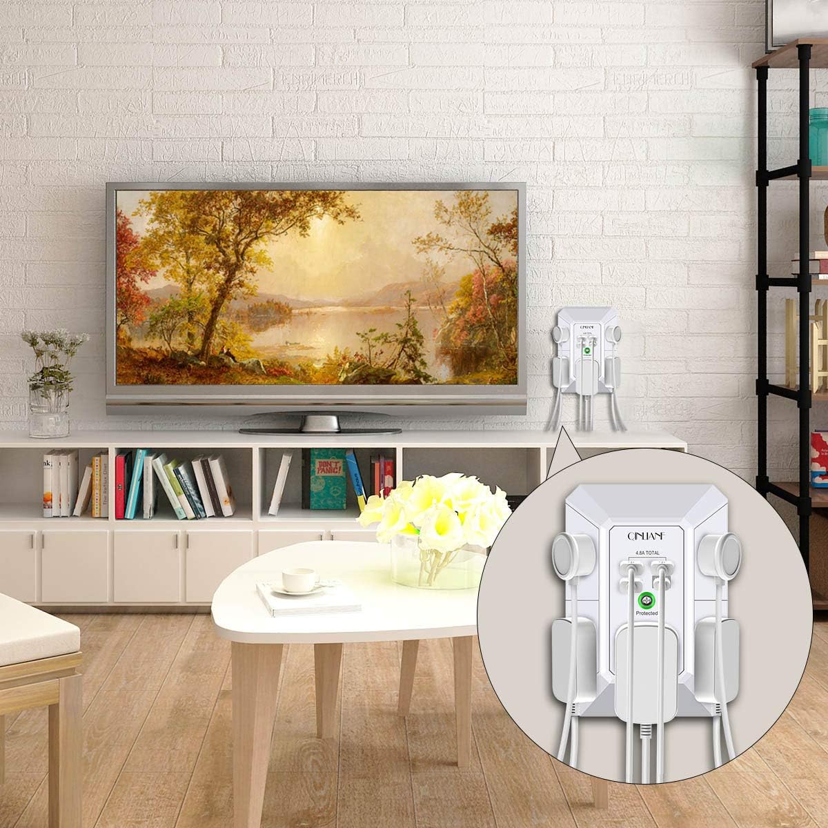 Outlet Extender with 4 USB Charging Ports (4.8A Total) - 3-Sided 1680J Power Strip Multi Plug Adapter for Home Travel Office