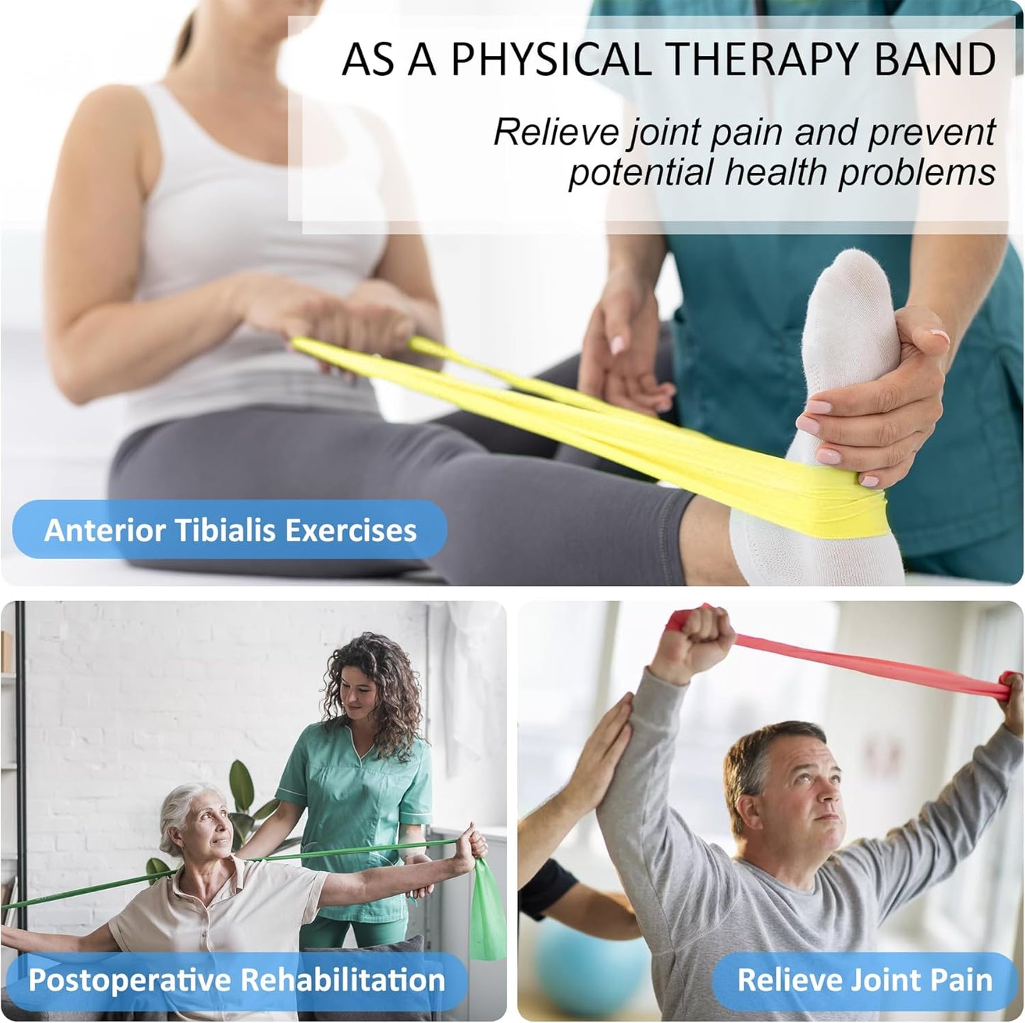 Resistance Bands Set - Latex Free Exercise Bands for Workout, Physical Therapy & Stretching