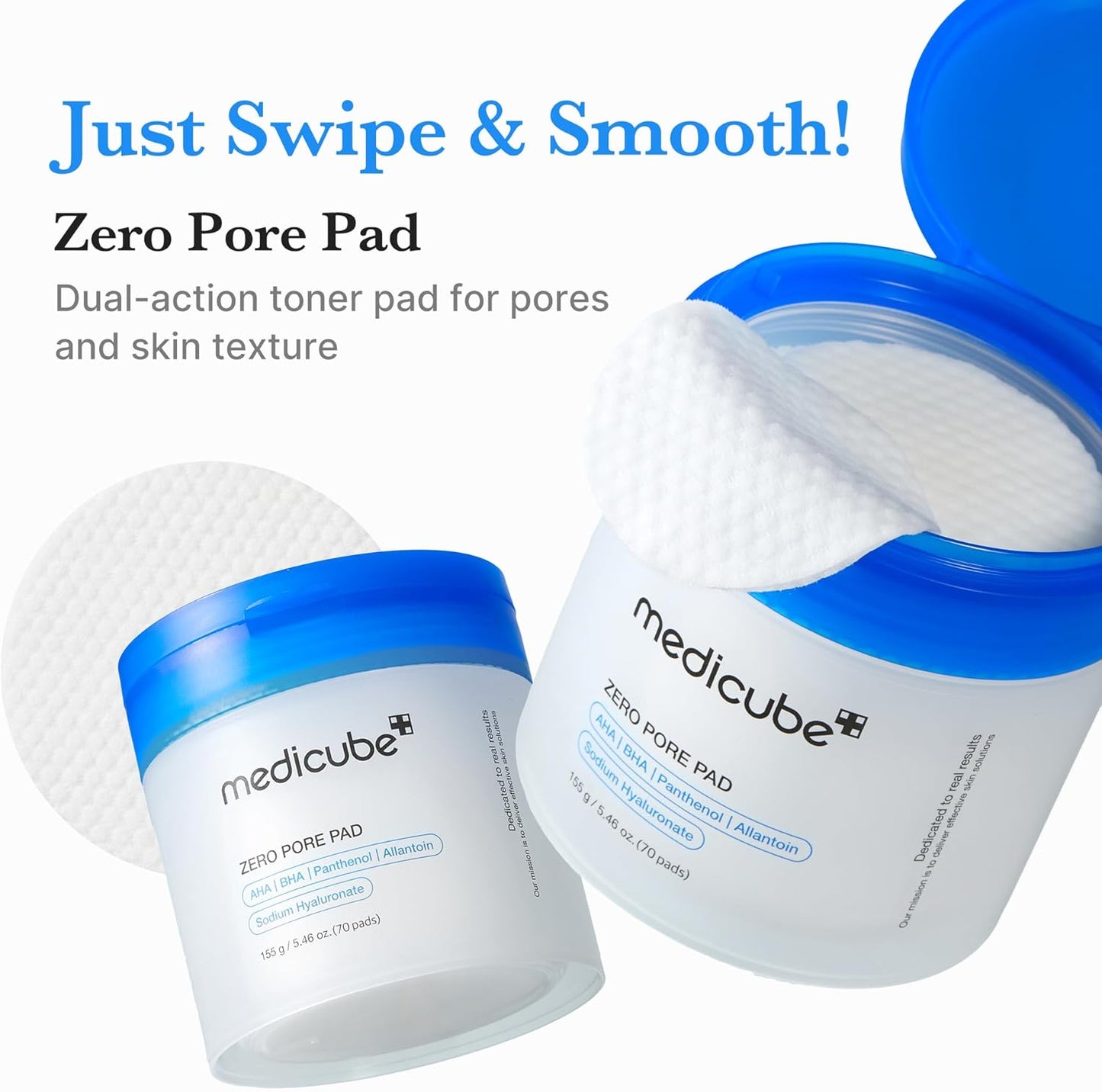 Toner Pads Zero Pore Pad 2.0 - Dual-Textured Exfoliating Pads with 4.5% AHA & 0.45% BHA - 70 Pads