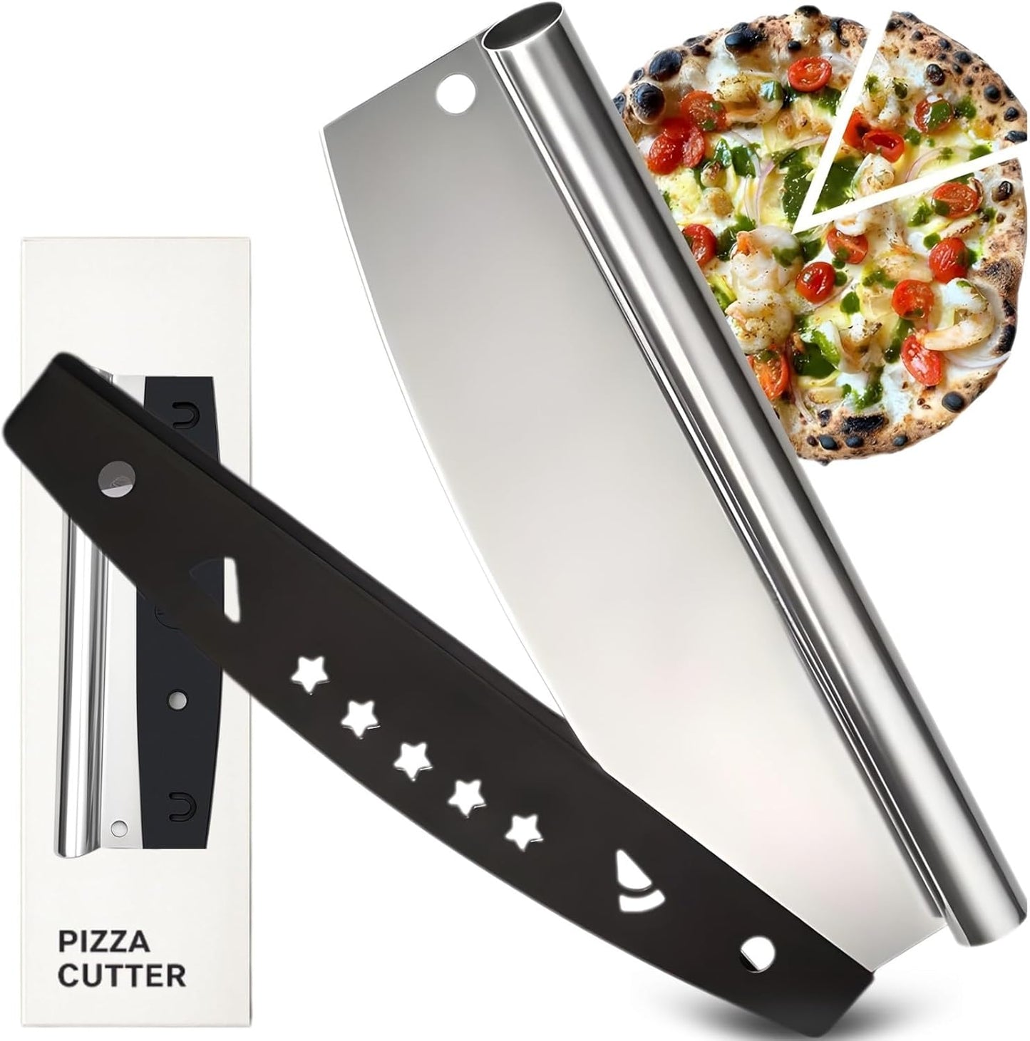 Multifunctional Stainless Steel Pizza Cutter & Chopper - Heavy-Duty Chef Knife Style Slicer