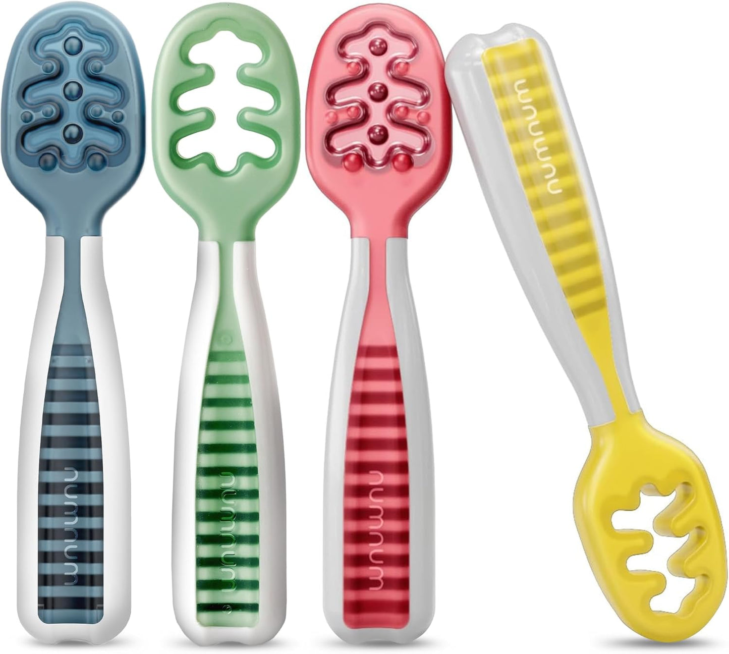 Baby Spoons Set - First Stage Self-Feeding GOOtensils for 6+ Months (2 Pack Blue/Orange)