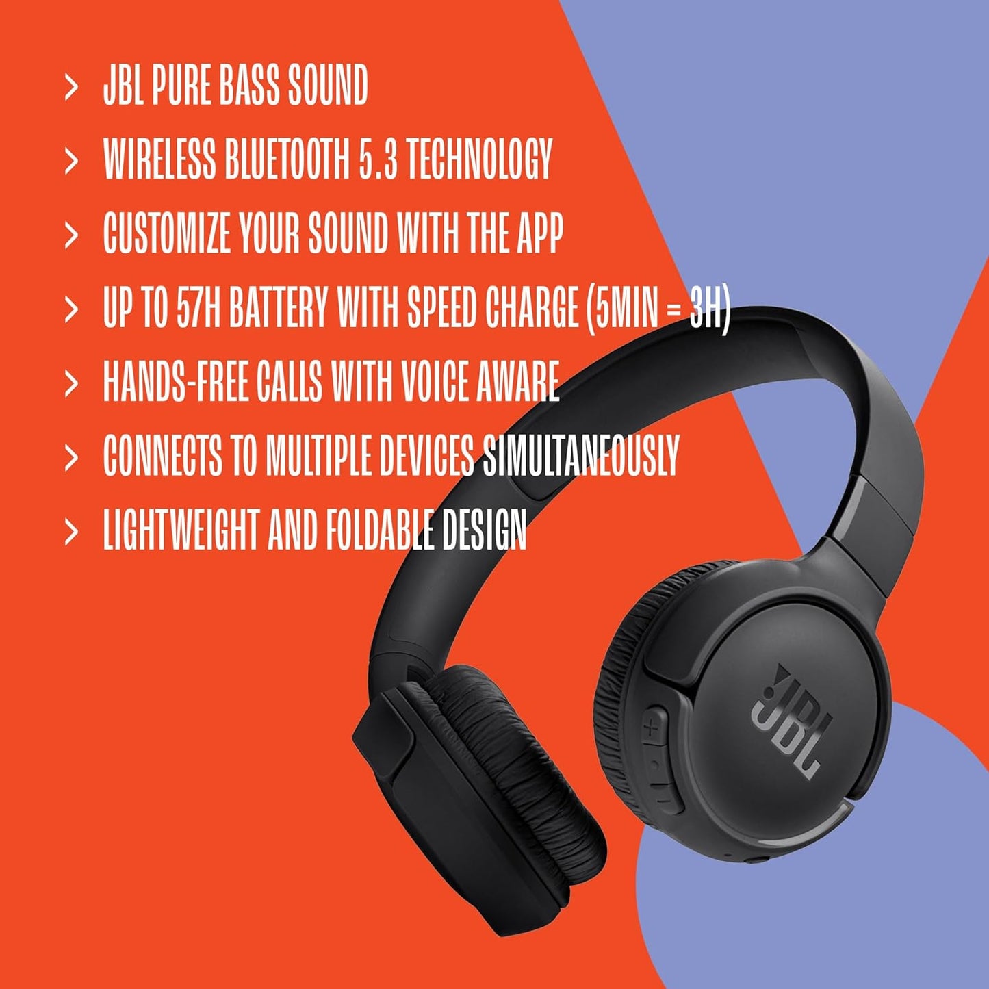 Tune 520BT Wireless On-Ear Headphones - 57H Battery Life with Speed Charge (Purple)