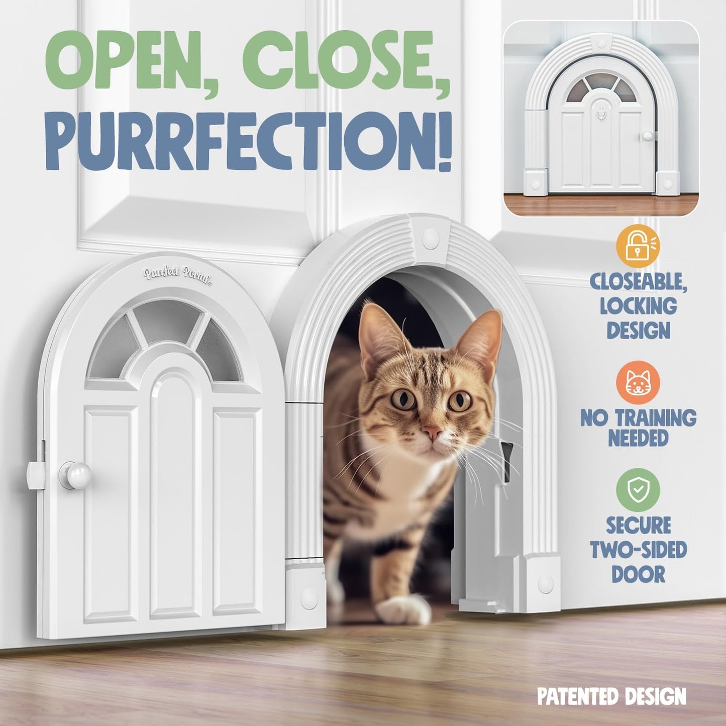 Meow Manor Cat Door for Interior Doors - No-Flap Design for Cats Up to 20 lbs