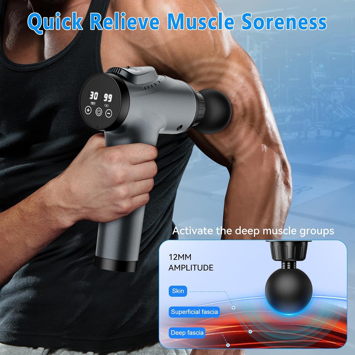 Massage Gun - Professional Deep Tissue Percussion Massager with 30 Speed Levels & 9 Heads