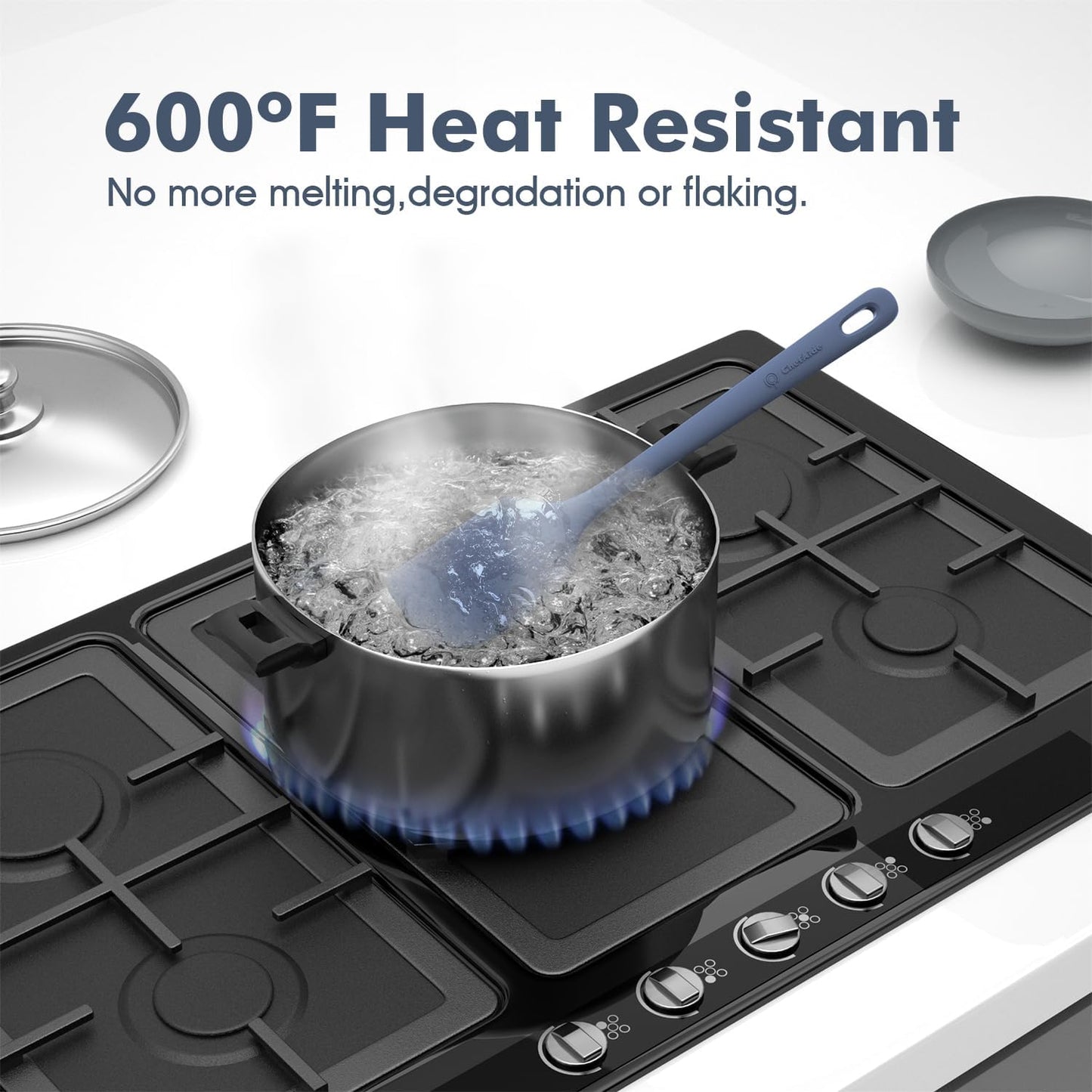 Food Grade Rubber Spatula - Heat Resistant Up to 600°F with Ergonomic Grip Handle for Nonstick Cookware