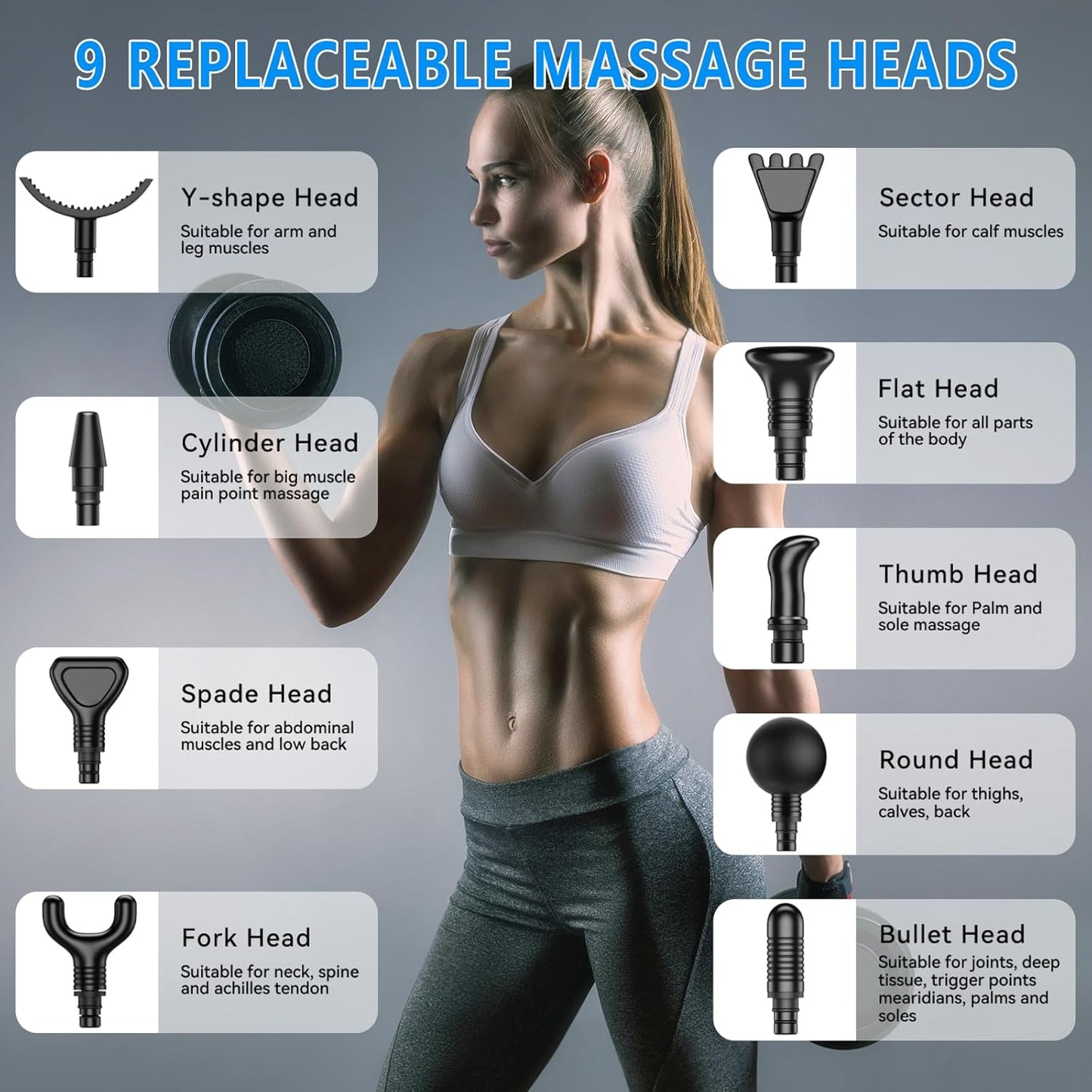 Massage Gun - Professional Deep Tissue Percussion Massager with 30 Speed Levels & 9 Heads