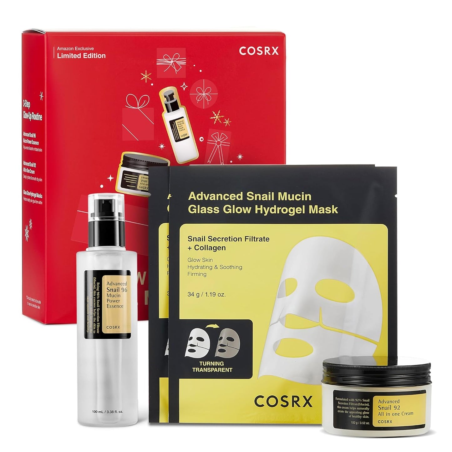 COSRX Snail Mucin Limited Holiday Gift Set - Repairing Serum, Moisturizer & Collagen Face Mask