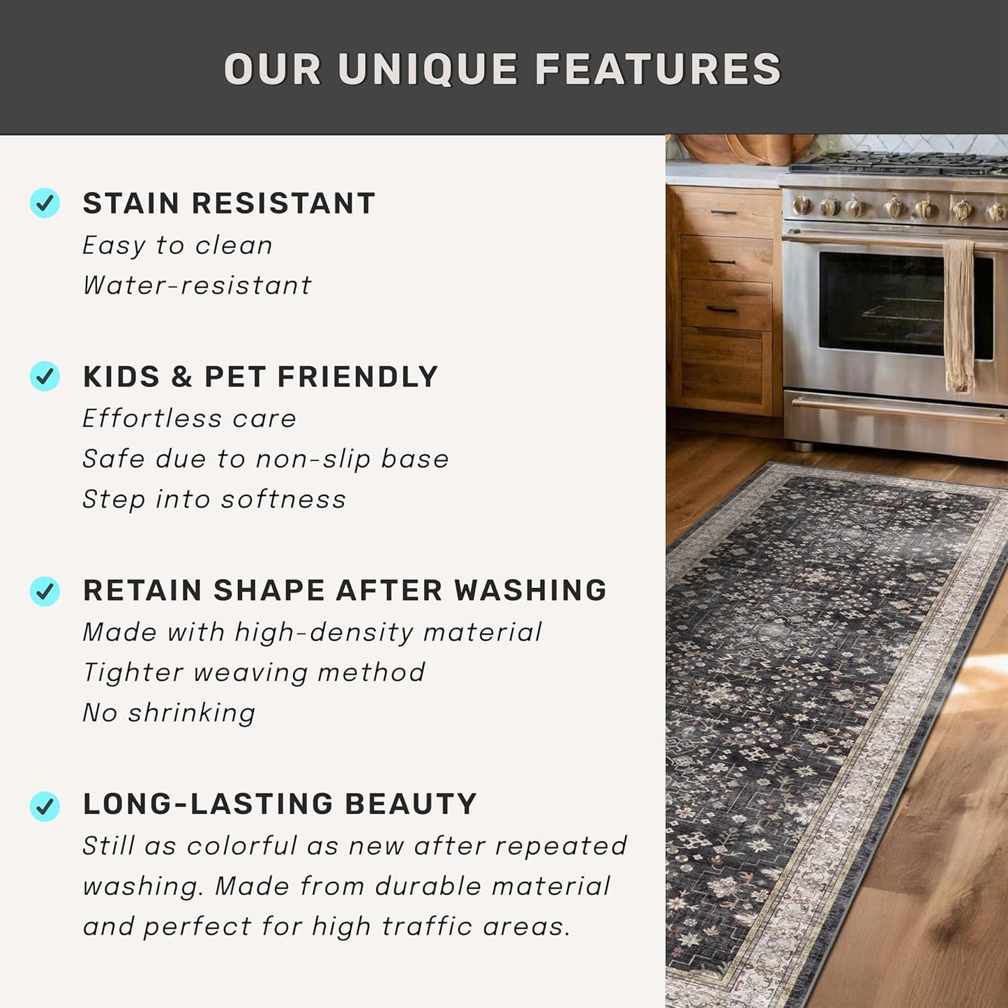 Washable Entry Rug 2x3 - Non-Slip Kitchen Bathroom Door Mat with Farmhouse Floral Design