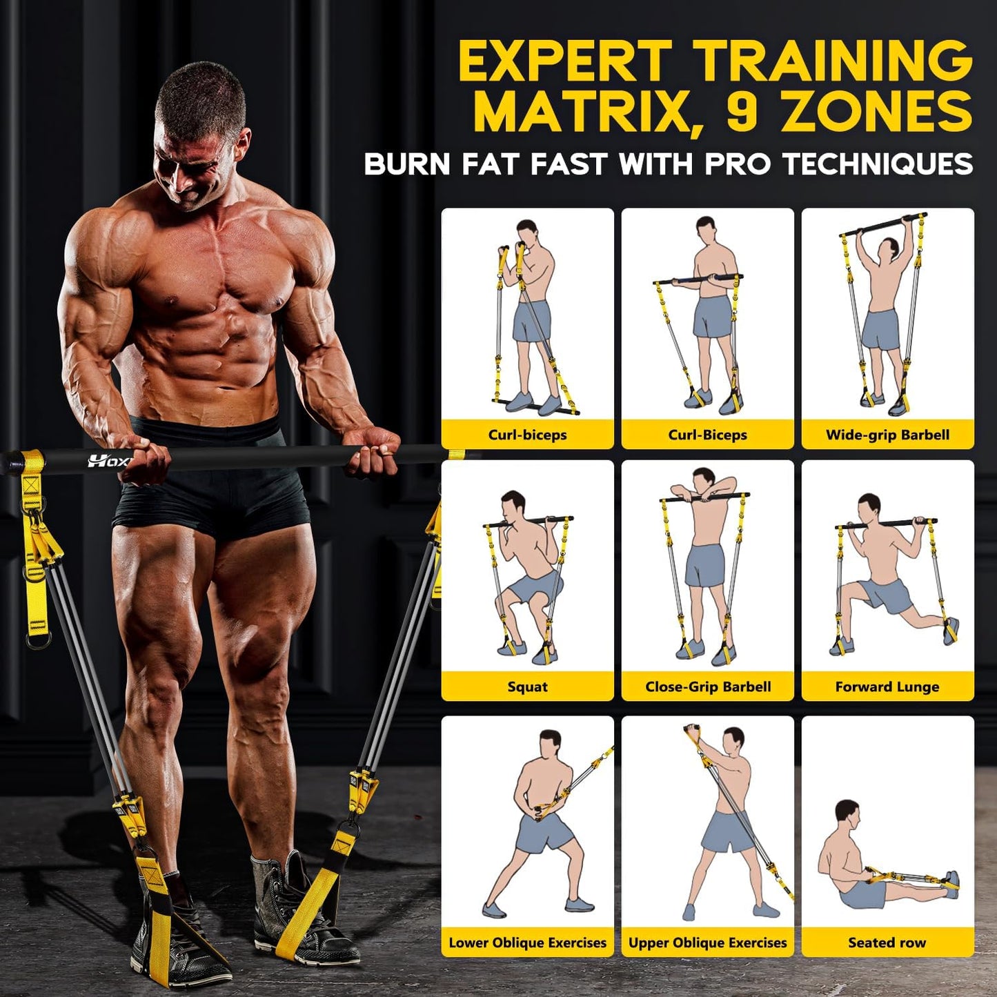 Pilates Equipment - Portable Pilates Bar Kit with Resistance Bands for Full Body Workout