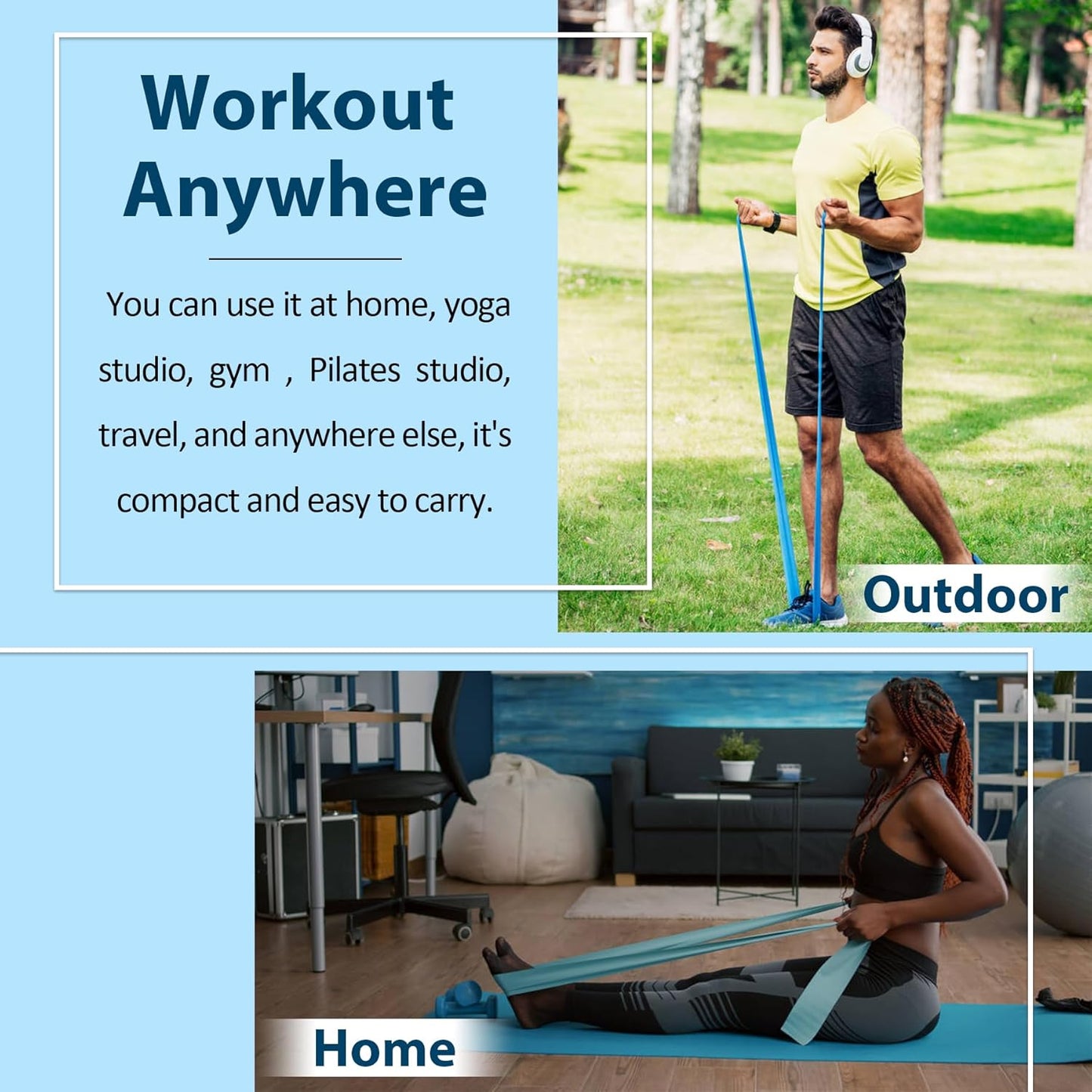 Resistance Bands Set - Latex Free Exercise Bands for Workout, Physical Therapy & Stretching