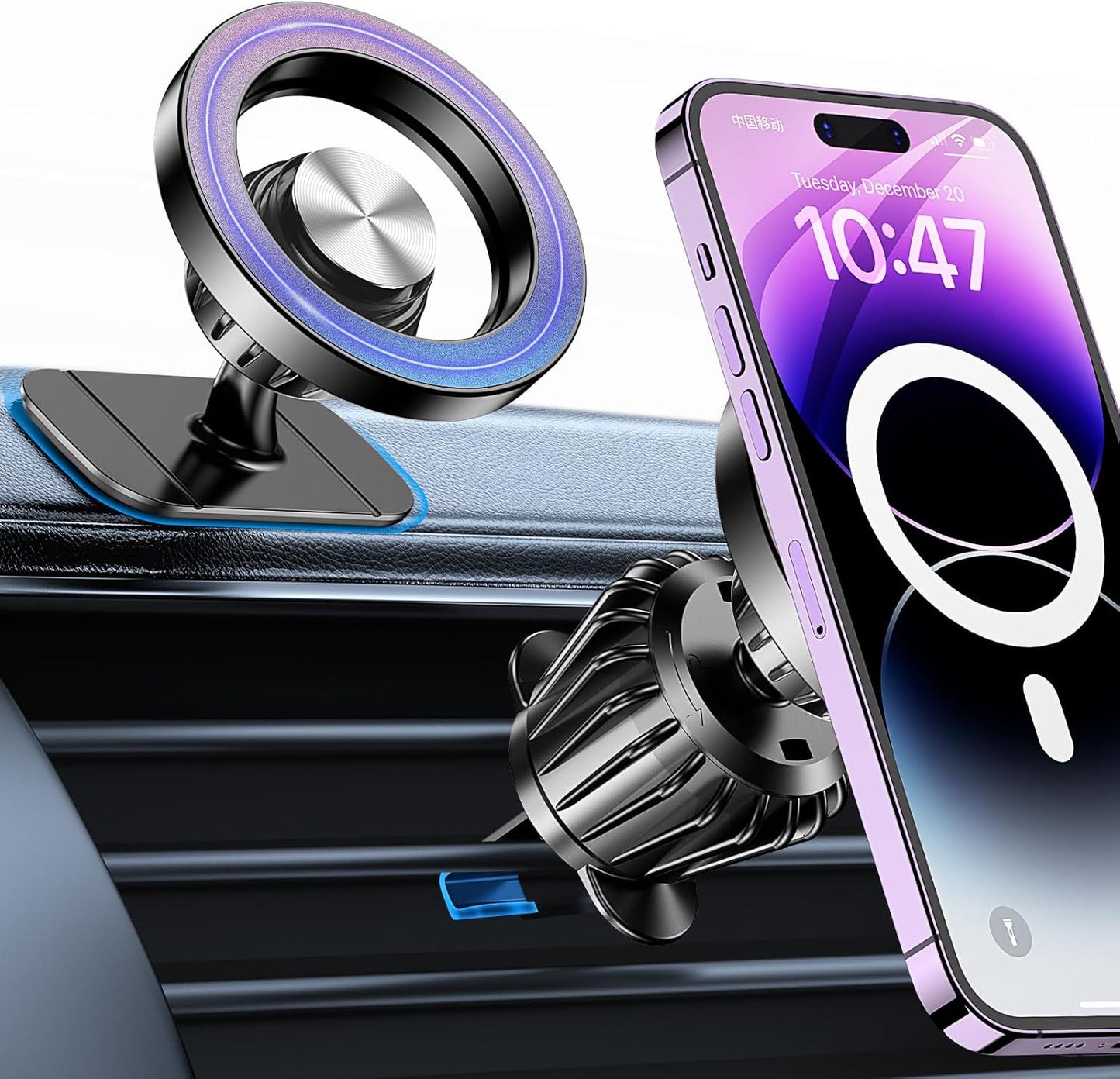 MagSafe Car Mount with 20 Strong Magnets - 360° Magnetic Phone Holder for iPhone