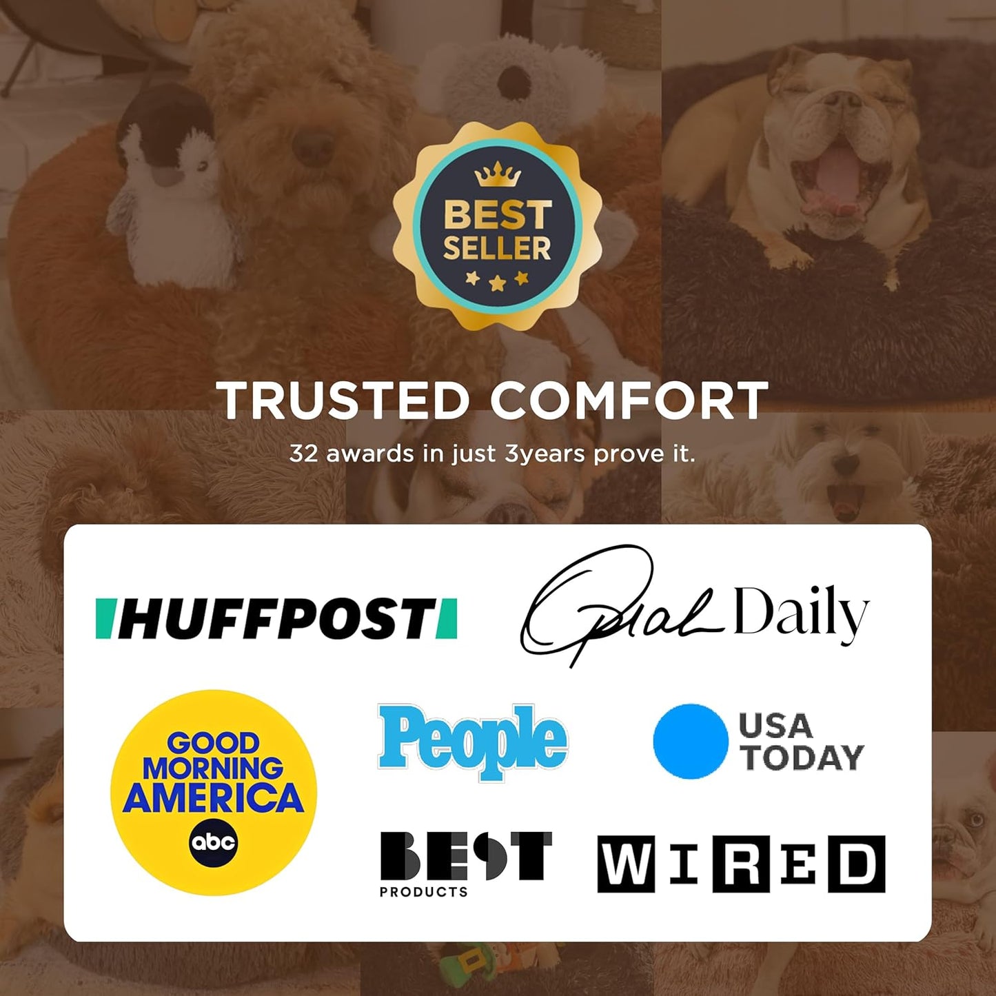 Calming Dog Bed Medium Size - 30" Donut Washable Anti-Slip Round Fluffy Plush Faux Fur Pet Bed for Dogs & Cats up to 45 lbs, Camel