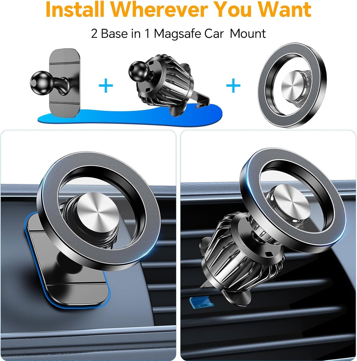 MagSafe Car Mount with 20 Strong Magnets - 360° Magnetic Phone Holder for iPhone
