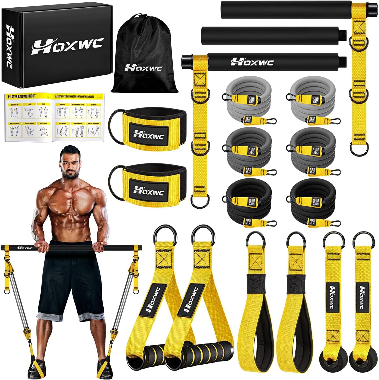 Pilates Equipment - Portable Pilates Bar Kit with Resistance Bands for Full Body Workout