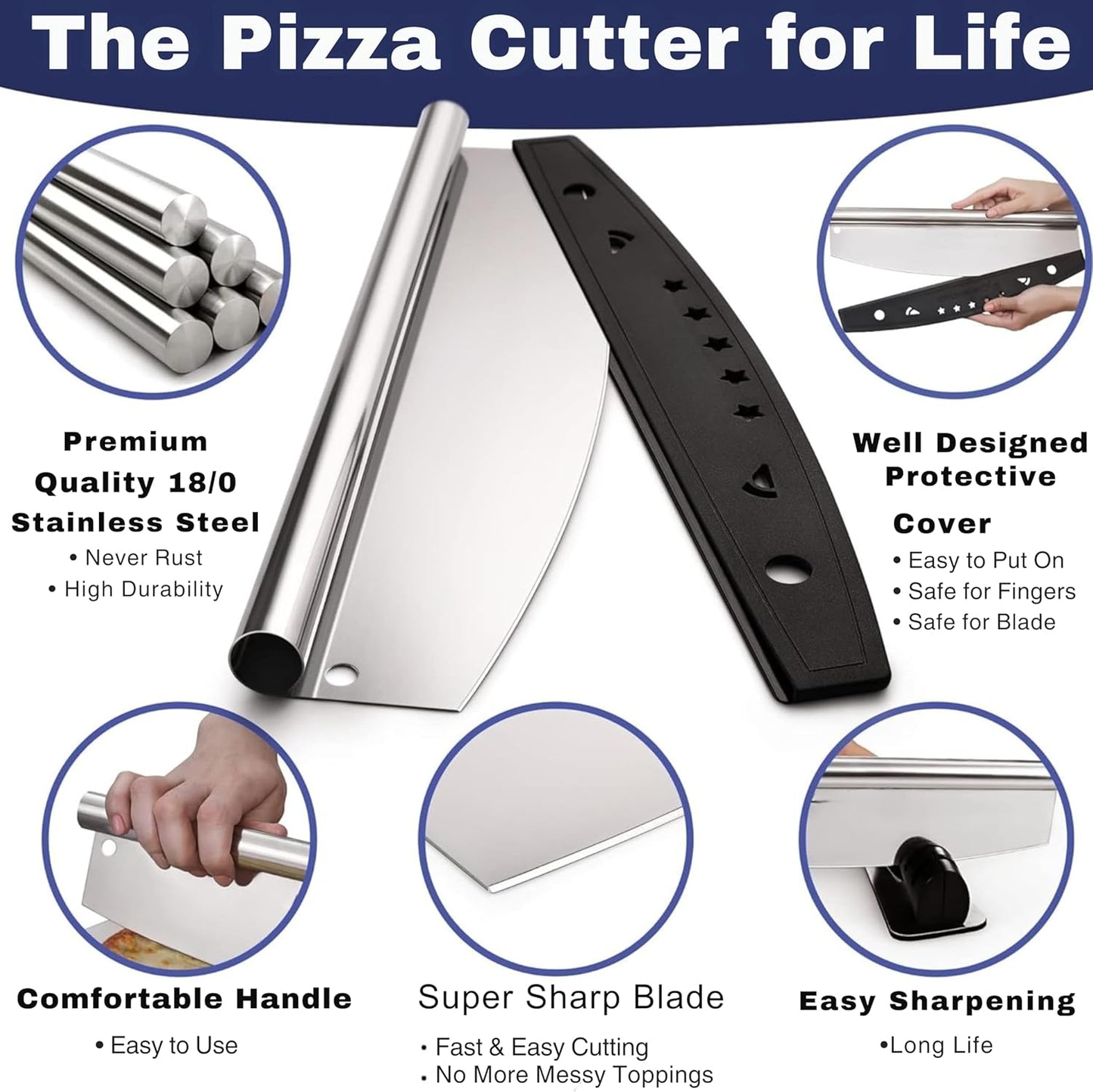 Multifunctional Stainless Steel Pizza Cutter & Chopper - Heavy-Duty Chef Knife Style Slicer