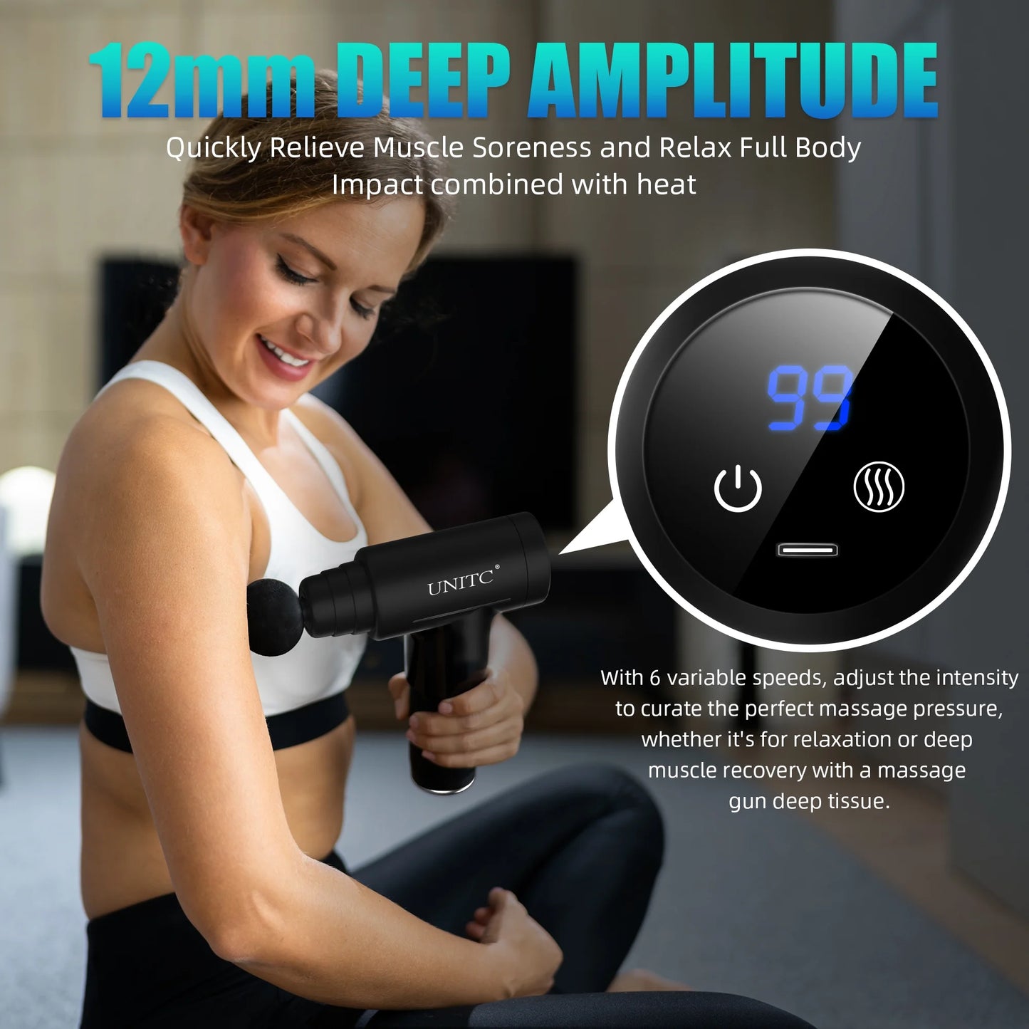 Unitc Mini Massage Gun with Heat & Cold - Deep Tissue Massager with 6 Heads