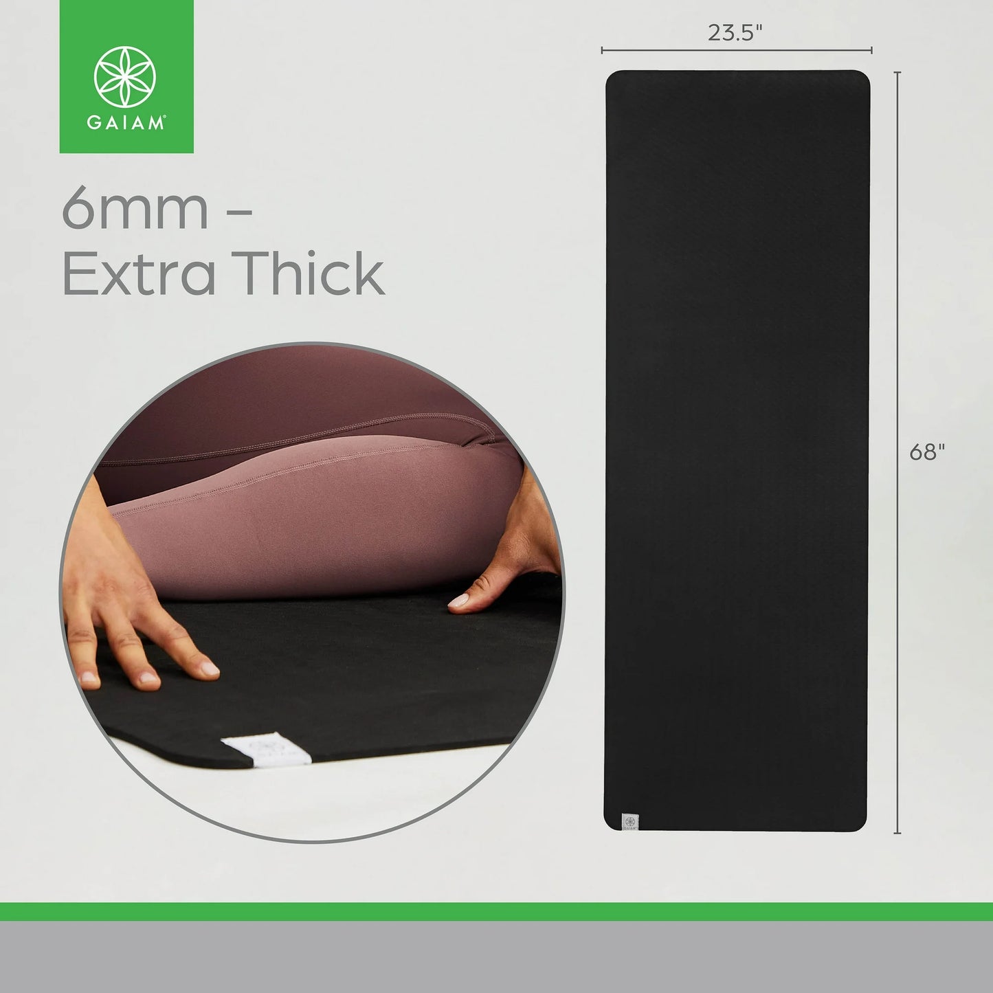 Gaiam Performance Yoga Mat - Durable TPE, 23.5" x 68" x 6MM Thick, Black