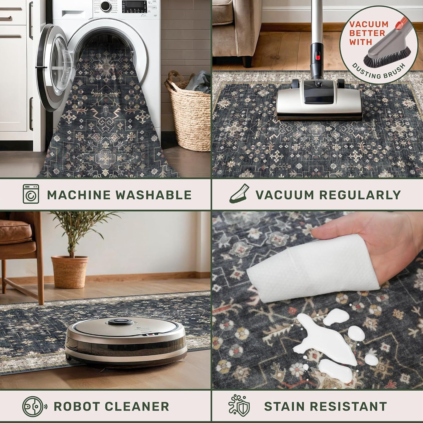 Washable Entry Rug 2x3 - Non-Slip Kitchen Bathroom Door Mat with Farmhouse Floral Design