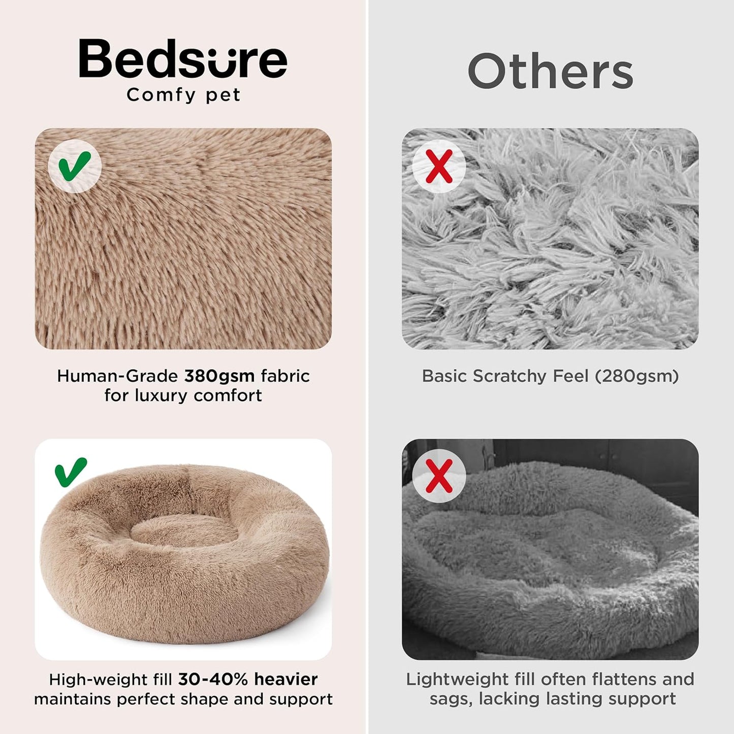 Calming Dog Bed Medium Size - 30" Donut Washable Anti-Slip Round Fluffy Plush Faux Fur Pet Bed for Dogs & Cats up to 45 lbs, Camel