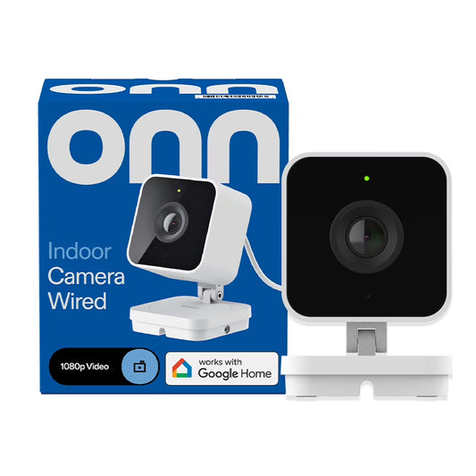 onn Indoor Camera Wired, 1080p HDR Video with Google Home and Gemini