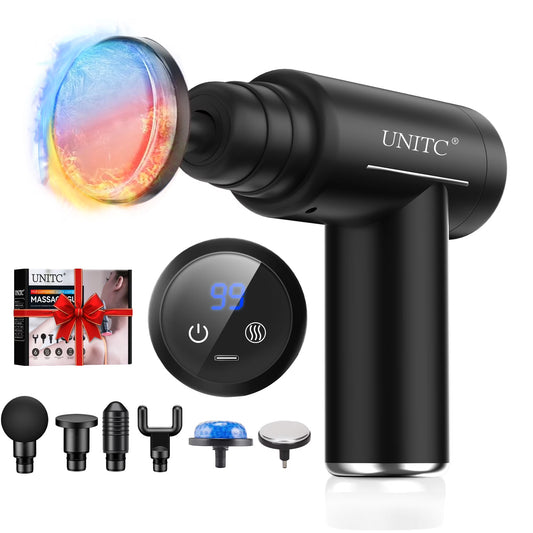 Unitc Mini Massage Gun with Heat & Cold - Deep Tissue Massager with 6 Heads