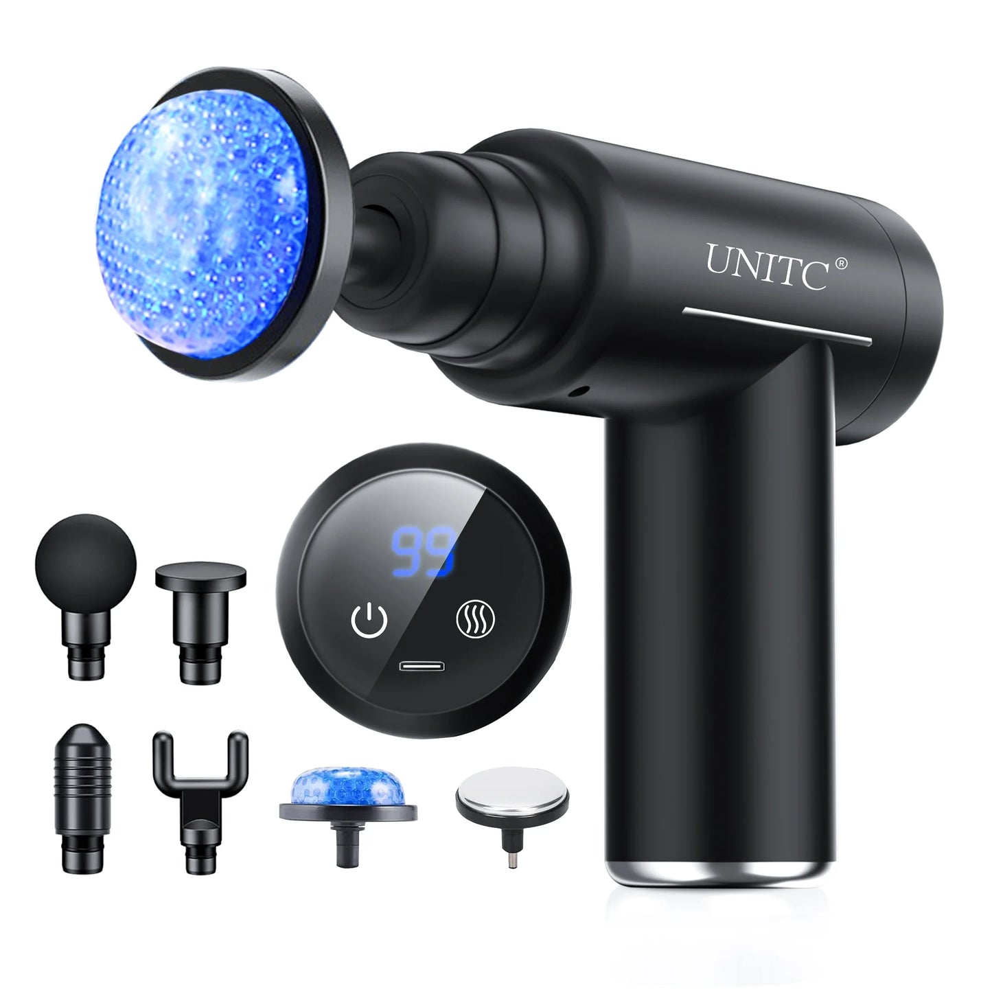 Unitc Mini Massage Gun with Heat & Cold - Deep Tissue Massager with 6 Heads