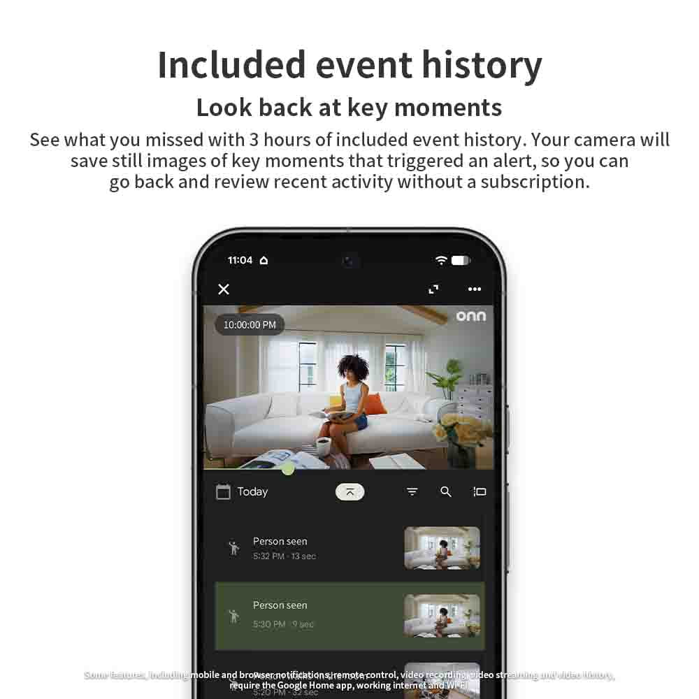 onn Indoor Camera Wired, 1080p HDR Video with Google Home and Gemini