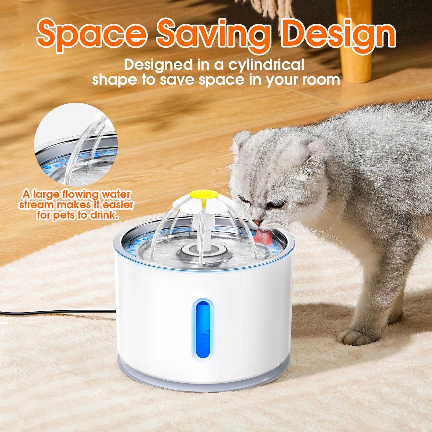 Pet Fountain - Automatic Cat Water Fountain for Cats and Dogs, 80oz/2.4L Capacity