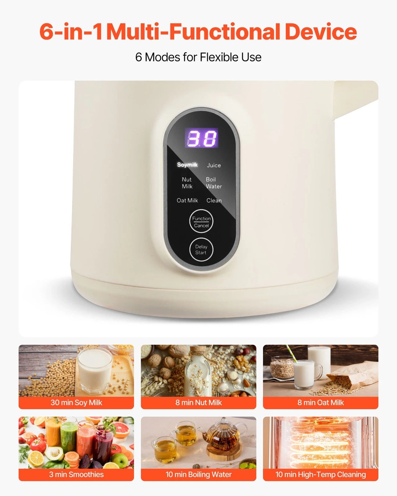 VEVOR 6-in-1 Nut Milk Maker 20 oz | Homemade Oat, Almond & Soy Milk Machine