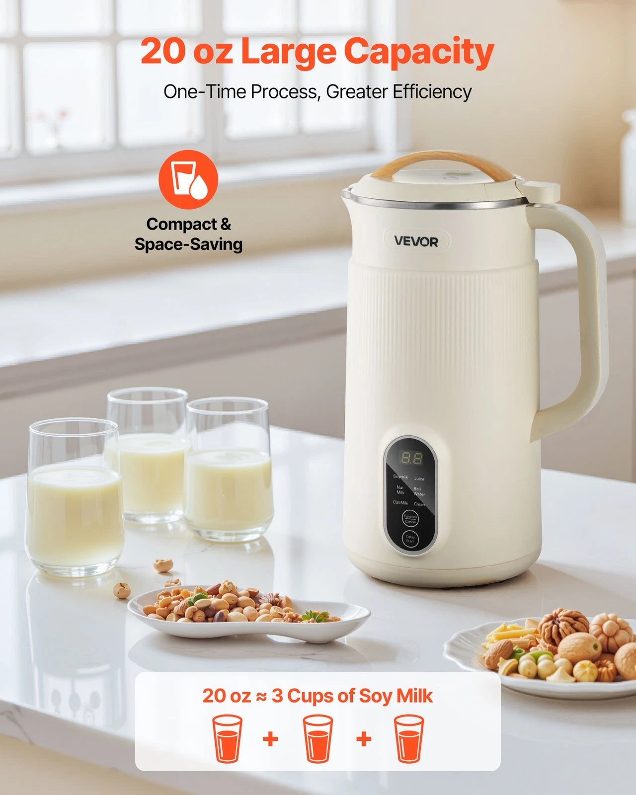 VEVOR 6-in-1 Nut Milk Maker 20 oz | Homemade Oat, Almond & Soy Milk Machine