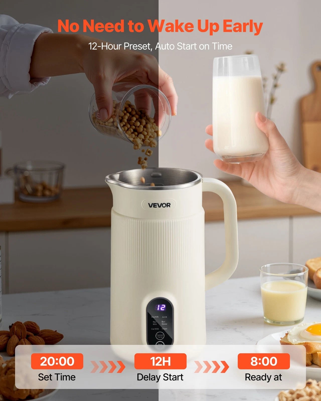 VEVOR 6-in-1 Nut Milk Maker 20 oz | Homemade Oat, Almond & Soy Milk Machine