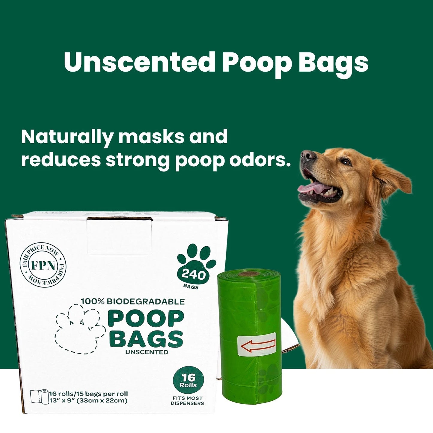 Unscented Dog Poop Bags Biodegradable - 240 Count (16 Refill Rolls) Eco-Friendly Waste Bags
